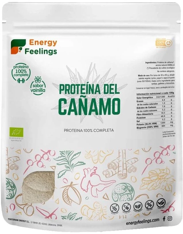 Proteína De Cáñamo 49% - Sabor Vainilla Eco · Energy Feelings · 1 Kg
