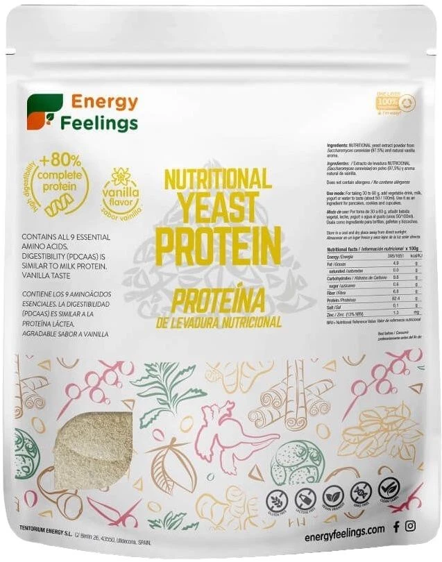 Proteína De Levadura Nutricional 82% - Sabor Vainilla · Energy Feelings · 500 Gramos