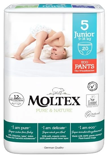 Braguita-Pañal Pure & Nature Talla 5 Junior · Moltex · 20 Unidades
