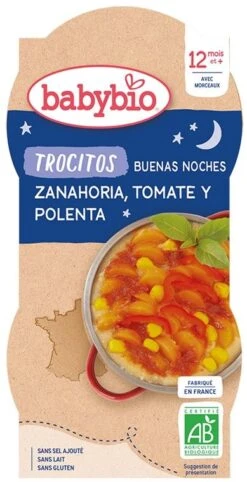 Tarritos Buenas Noches De Trocitos De Zanahoria, Tomate Y Polenta · Babybio · 2x200 Gramos