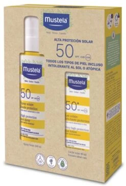 Pack Spray Solar Alta Protección SPF50 + Leche Solar Para Cara Muy Alta Protección SPF50+ · Mustela