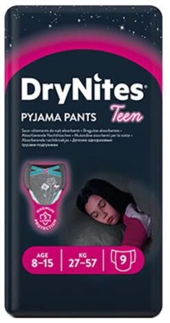 Braguitas Absorbentes DryNites Para Niñas 8-15 Años · Huggies · 9 Unidades