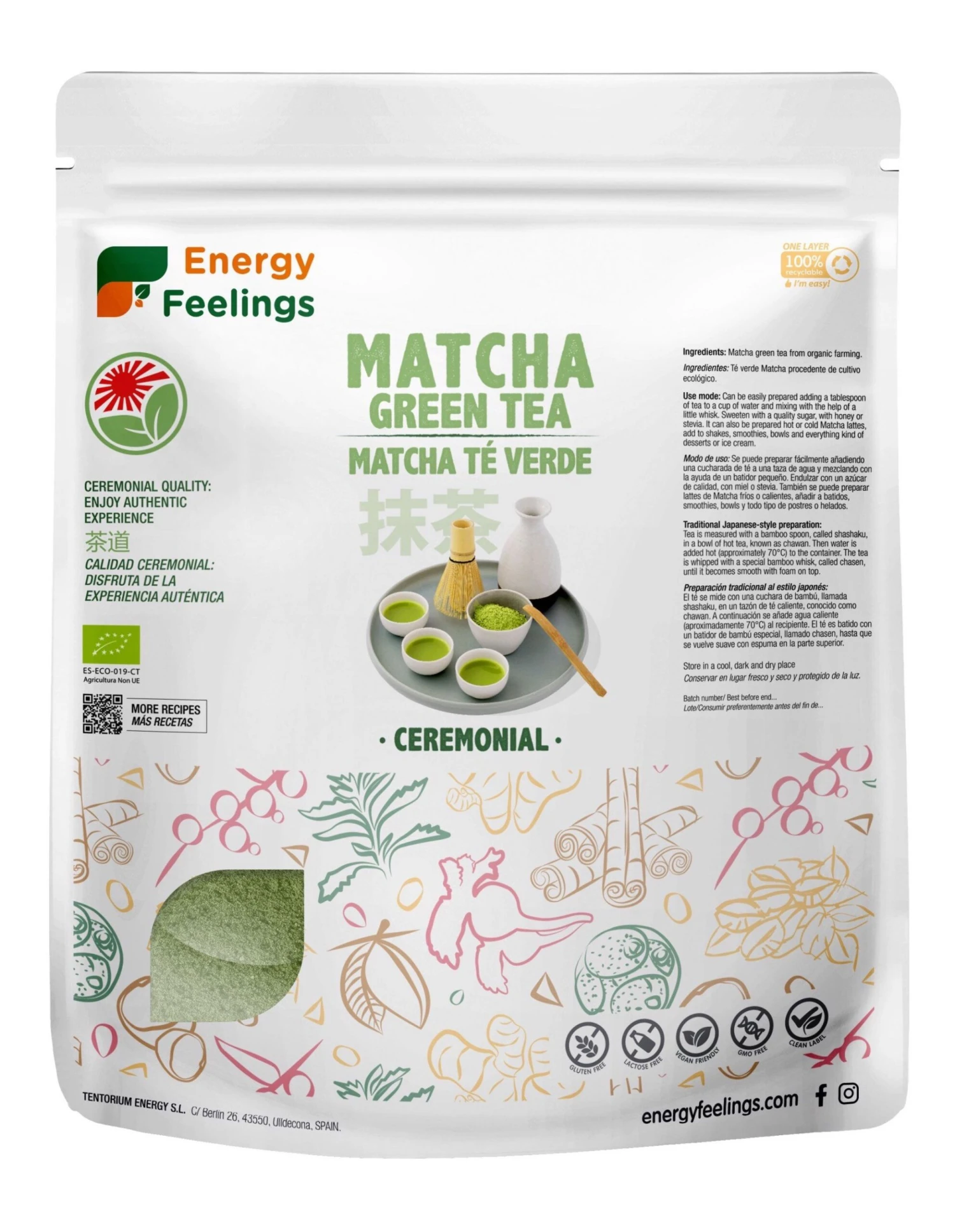 Té Verde Matcha Ceremonial Eco · Energy Feelings · 100 Gramos