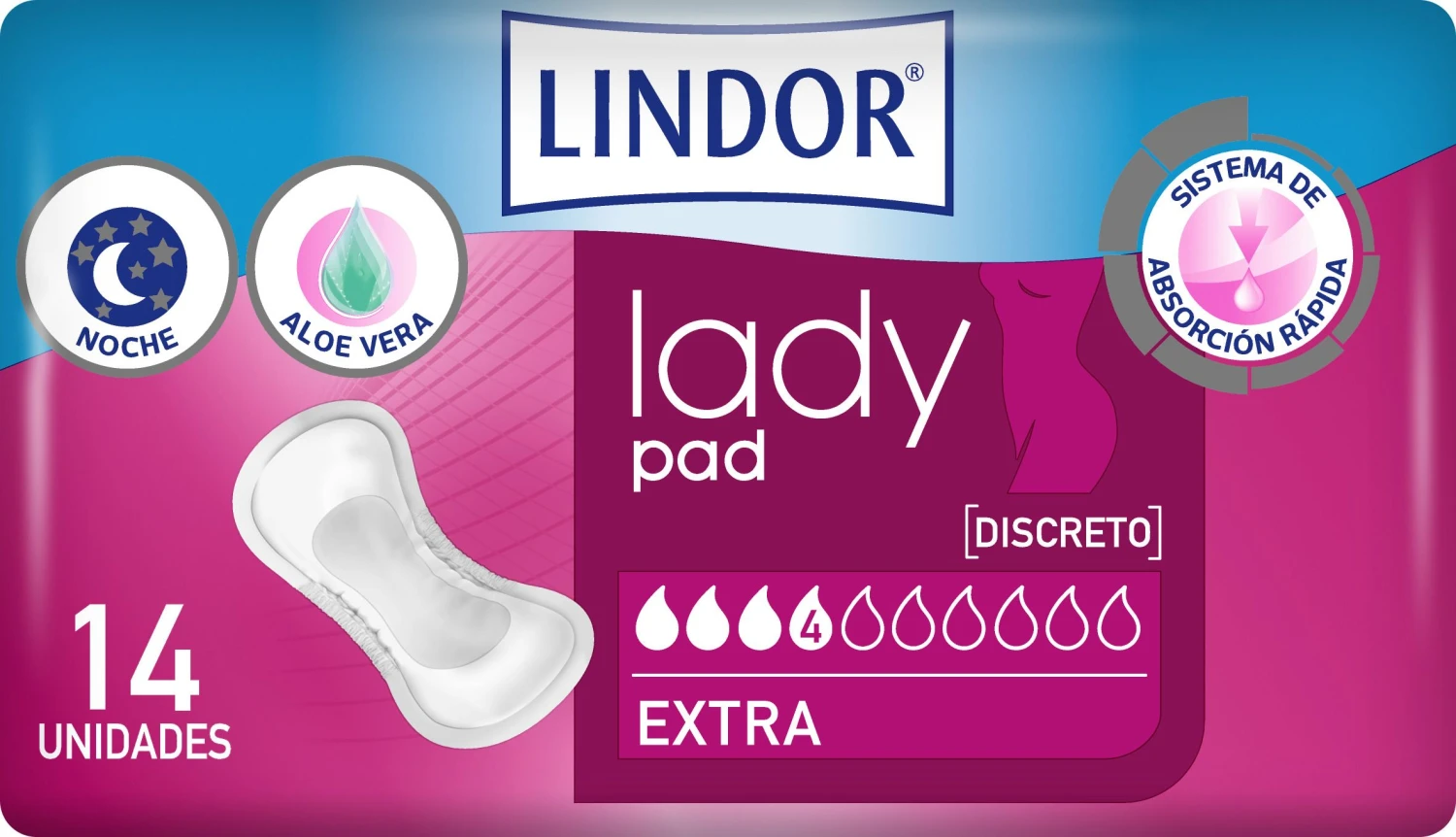 Compresas Lady Pad Extra · Lindor · 14 Unidades
