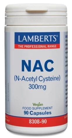 NAC (N-acetil-cisteina) 300 Mg · Lamberts · 90 Cápsulas