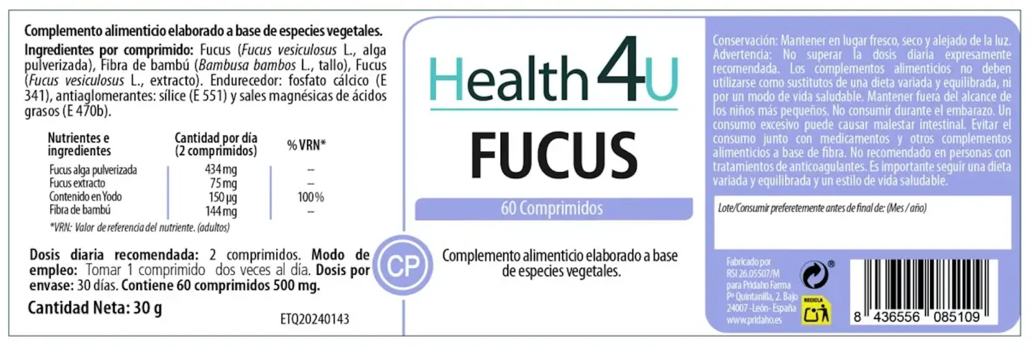 Fucus · Health4U · 60 Comprimidos - Imagen 2